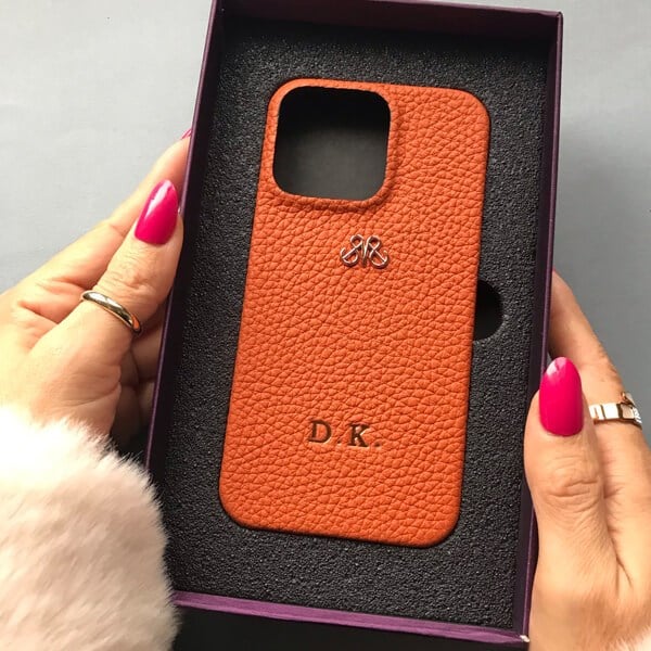 Deri iPhone Kılıf 13 Pro Turuncu Togo Full Deri