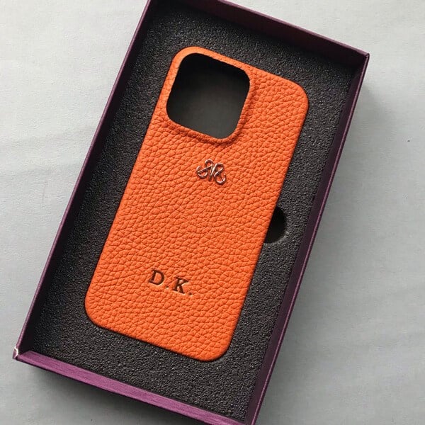 Deri iPhone Kılıf 13 Pro Turuncu Togo Full Deri