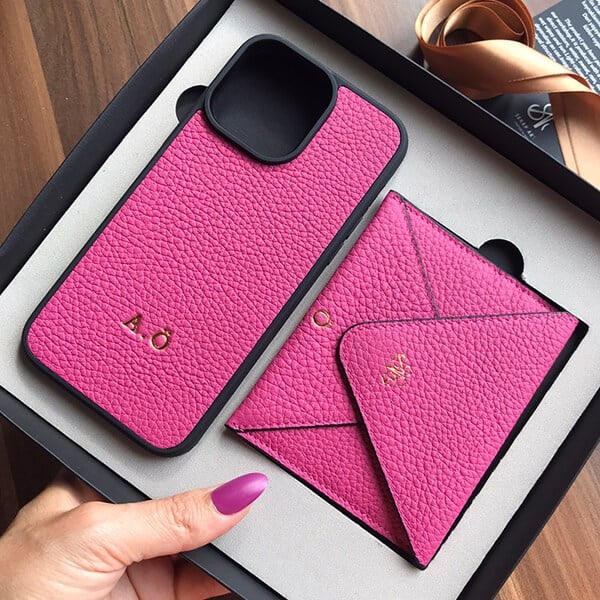Deri iPhone Kılıf 14- iPhone Kılıf 13  Fuşya Togo