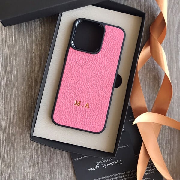 Deri iPhone Kılıf 14- iPhone Kılıf 13 Pembe Togo