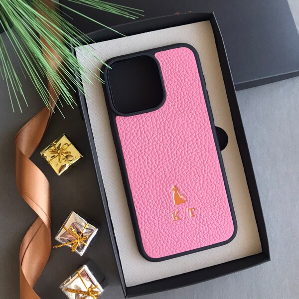 Deri iPhone Kılıf 14- iPhone Kılıf 13 Pembe Togo
