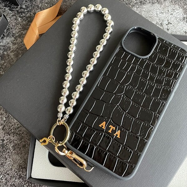 Deri iPhone Kılıf 14- iPhone Kılıf 13 Siyah Croco