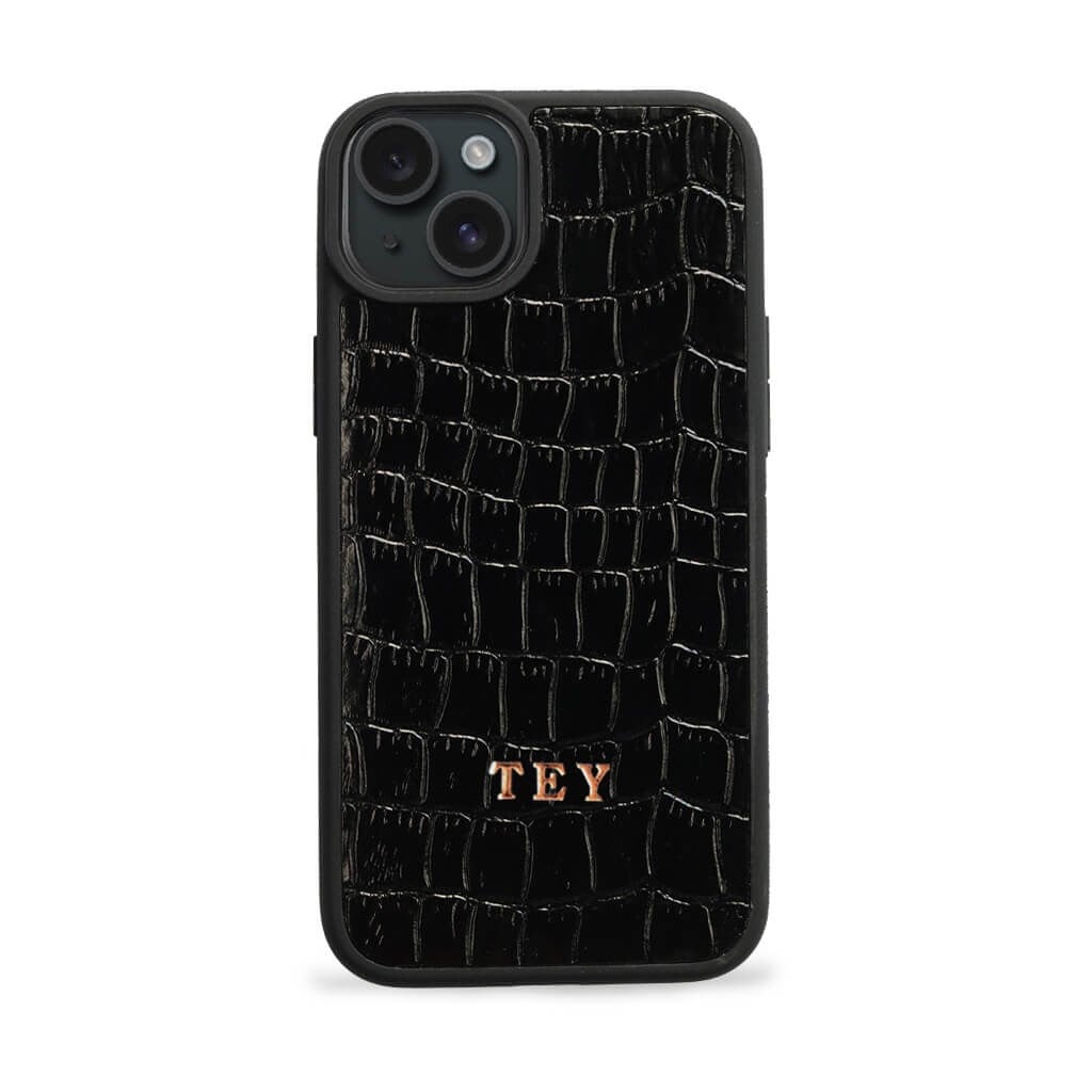 Deri iPhone Kılıf 14- iPhone Kılıf 13 Siyah Croco