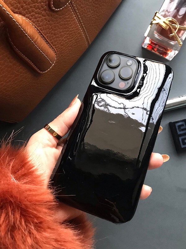 Deri iPhone Kılıf 14-13 Siyah Rugan Full Deri