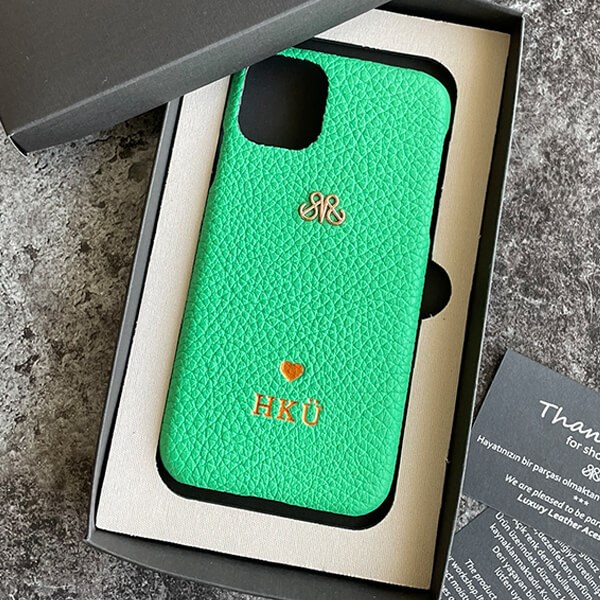 Deri iPhone Kılıf 14-13 Yeşil Togo Full Deri