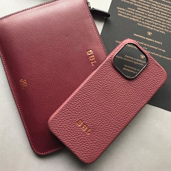 Deri iPhone Kılıf 14 Plus Bordo Togo Full Deri
