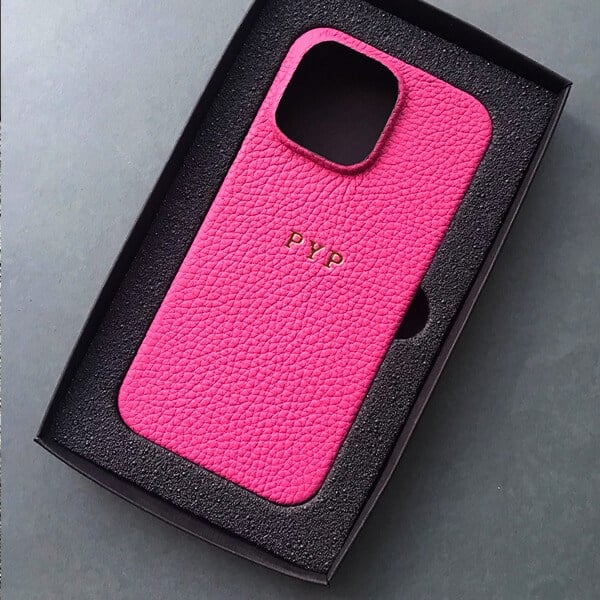 Deri iPhone Kılıf 14 Plus Fuşya Togo Full Deri