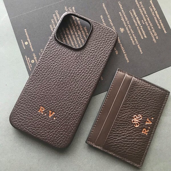 Deri iPhone Kılıf 14 Plus Kahve Togo Full Deri