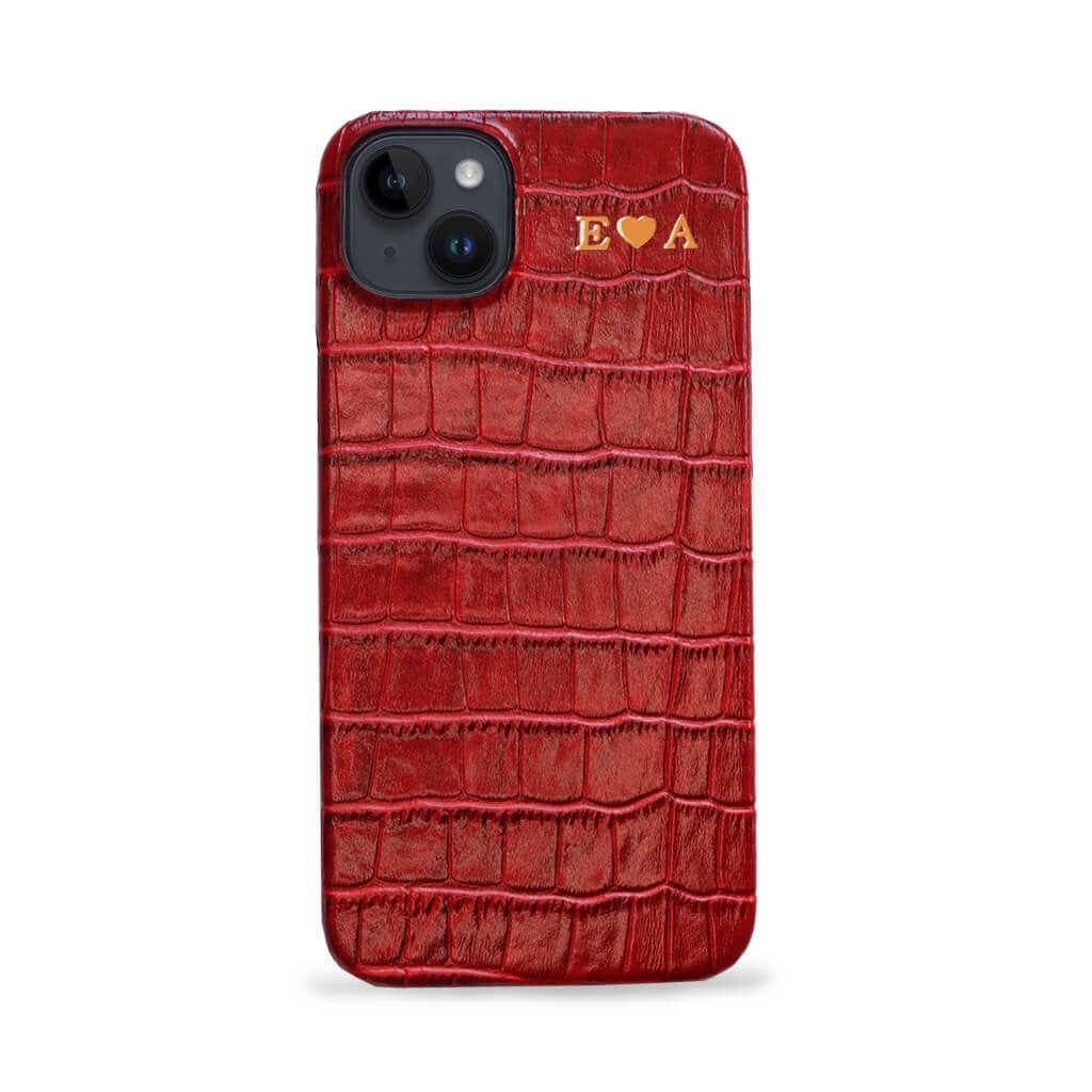 Deri iPhone Kılıf 14 Plus Kırmızı Croco Full Deri