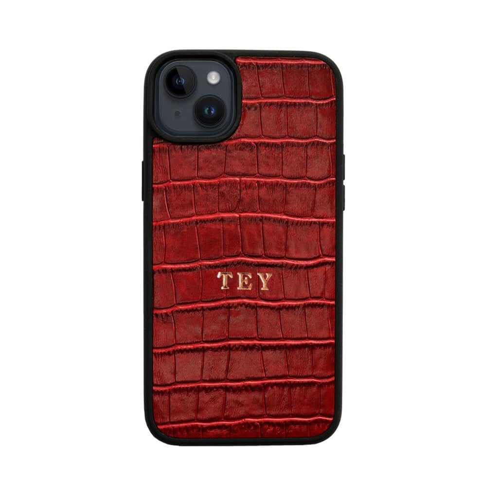 Deri iPhone Kılıf 14 Plus Kırmızı Croco