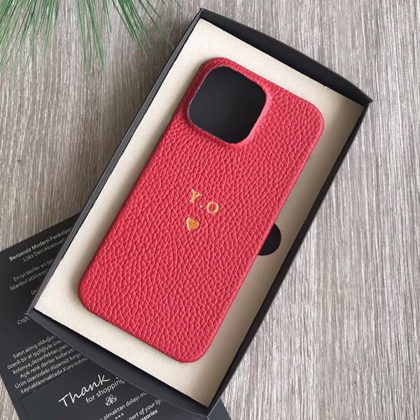 Deri iPhone Kılıf 14 Plus Kırmızı Togo Full Deri