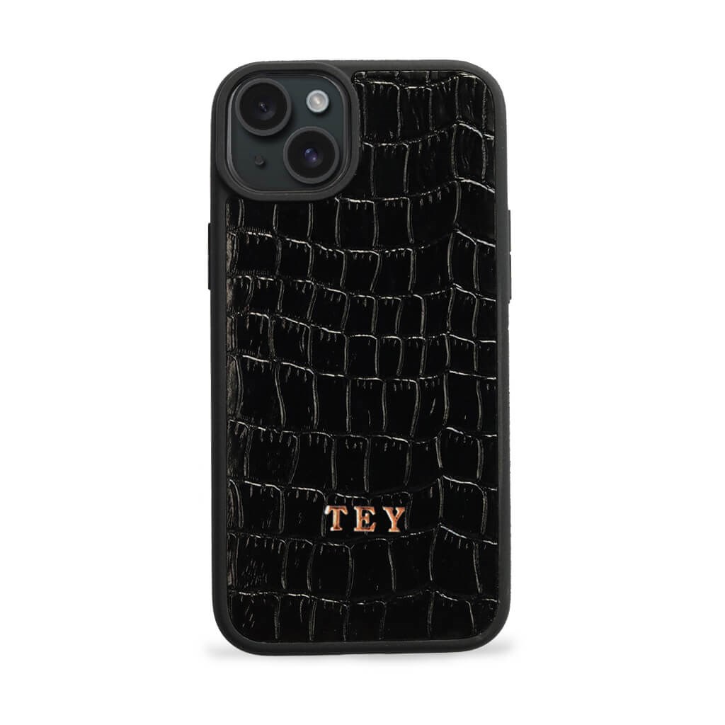 Deri iPhone Kılıf 14 Plus Siyah Croco