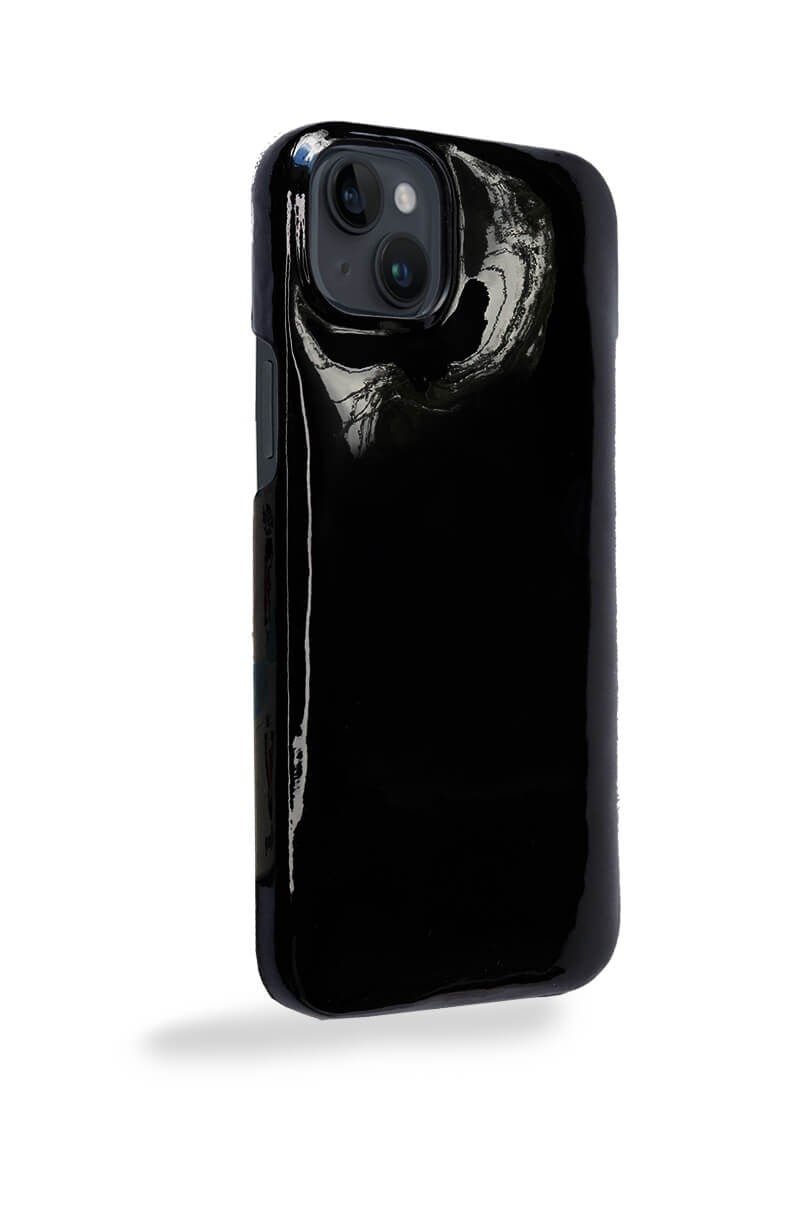 Deri iPhone Kılıf 14 Plus Siyah Rugan Full Deri