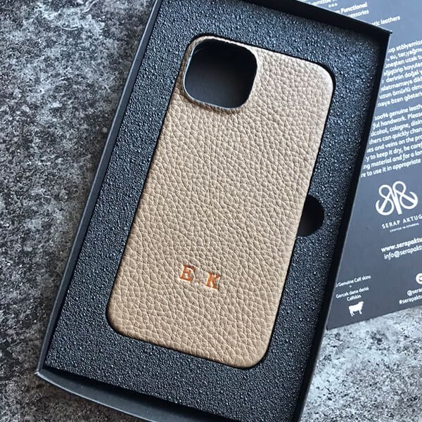 Deri iPhone Kılıf 14 Plus Vizon Togo Full Deri