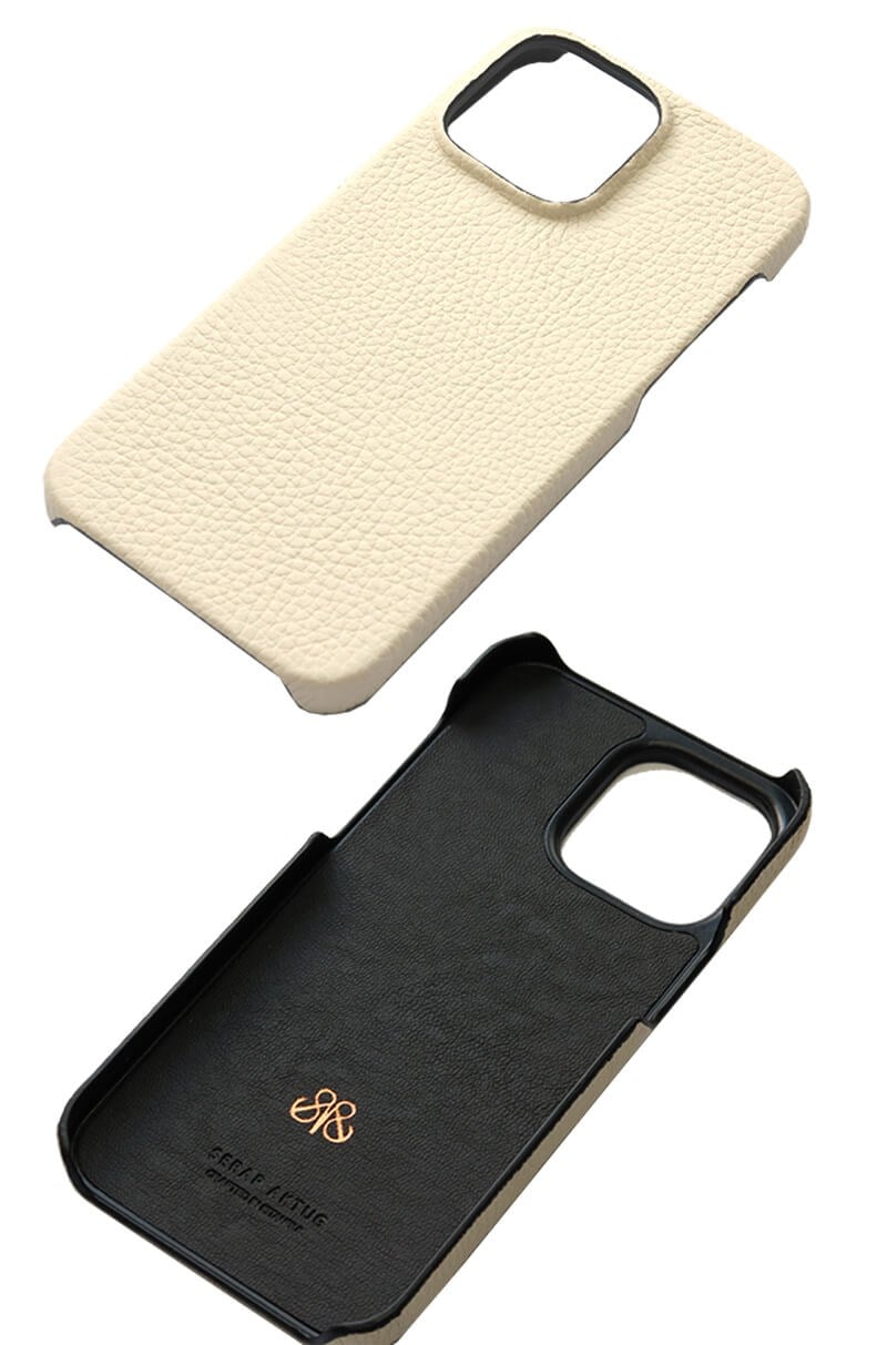 Deri iPhone Kılıf 14 Pro Krem Togo Full Deri