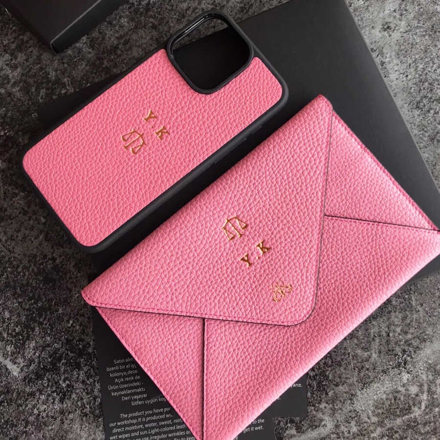Deri iPhone Kılıf 14 Pro Max Pembe Togo