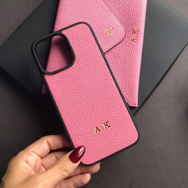 Deri iPhone Kılıf 14 Pro Max Pembe Togo