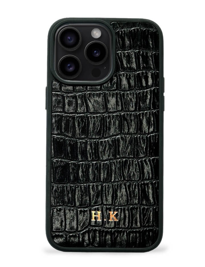 Deri iPhone Kılıf 14 Pro Max Siyah Croco