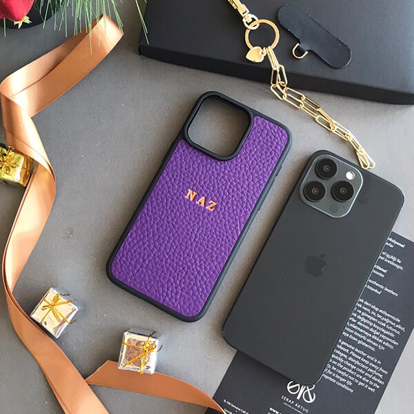 Deri iPhone Kılıf 14 Pro Mor Togo