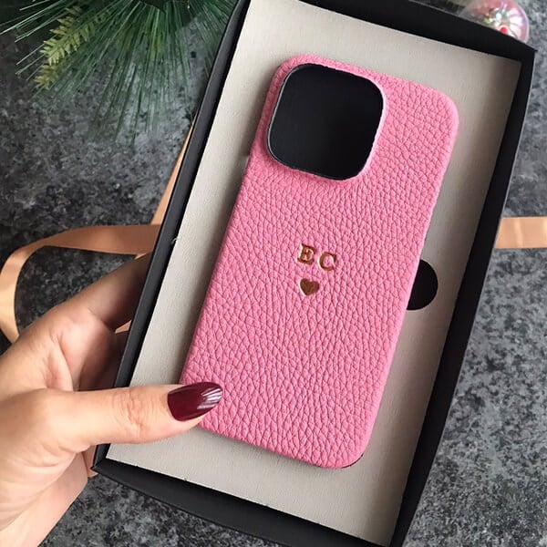 Deri iPhone Kılıf 14 Pro Pembe Togo Full Deri