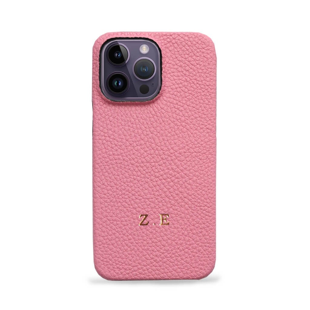 Deri iPhone Kılıf 14 Pro Pembe Togo Full Deri