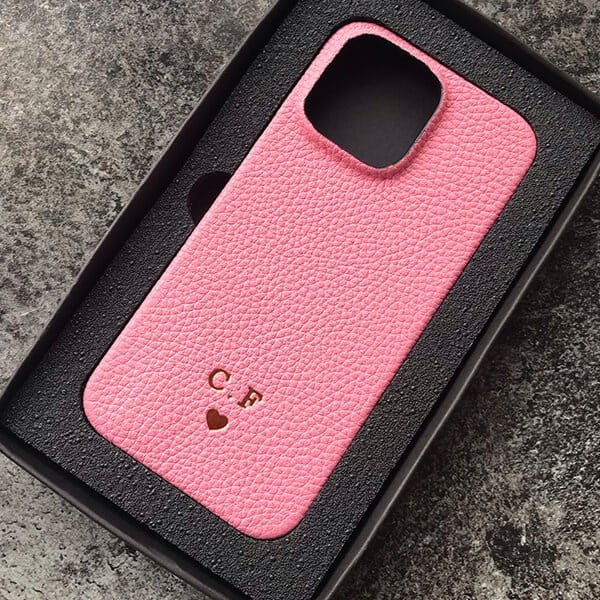 Deri iPhone Kılıf 14 Pro Pembe Togo Full Deri