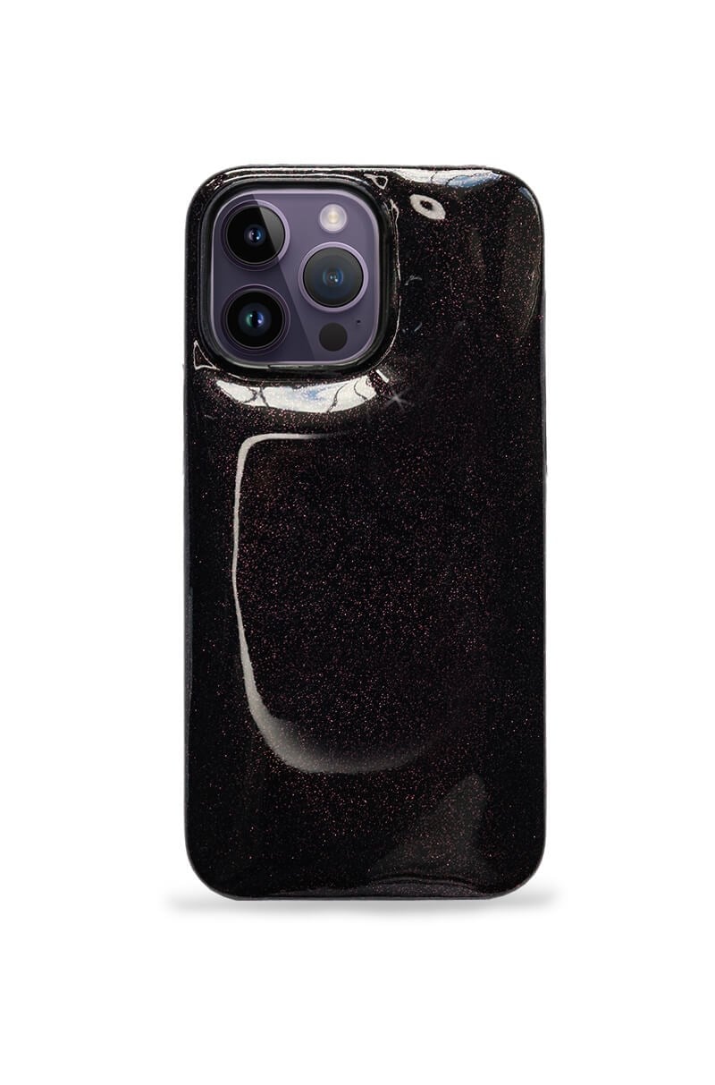 Deri iPhone Kılıf 14 Pro Simli Mor Rugan Full Deri