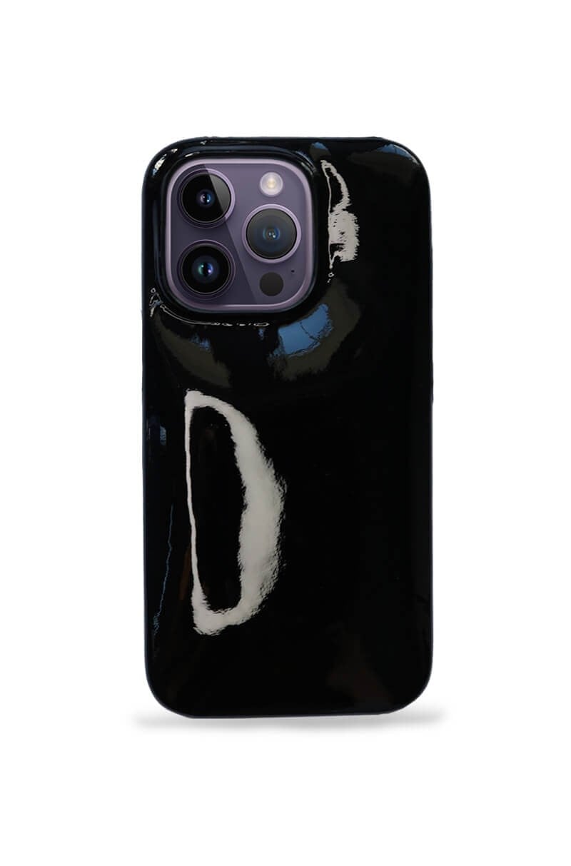Deri iPhone Kılıf 14 Pro Siyah Rugan Full Deri