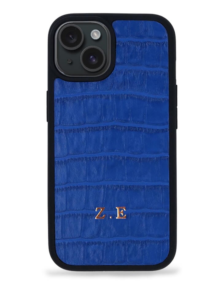 Deri iPhone Kılıf 15 Mavi Croco