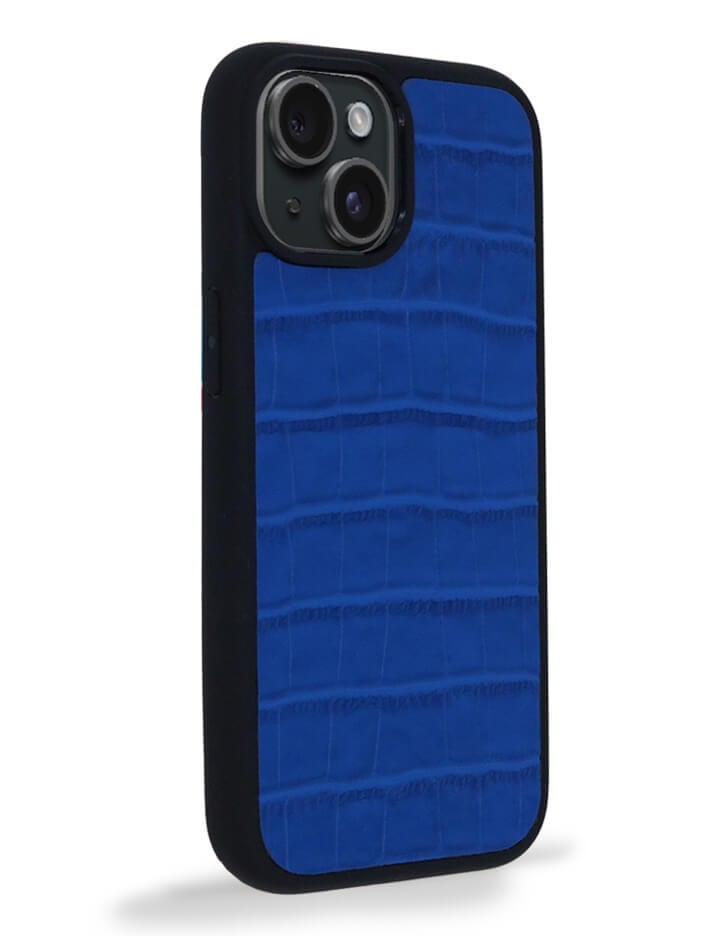 Deri iPhone Kılıf 15 Mavi Croco