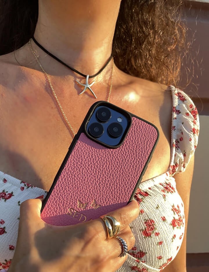 Deri iPhone Kılıf 15 Pembe Togo