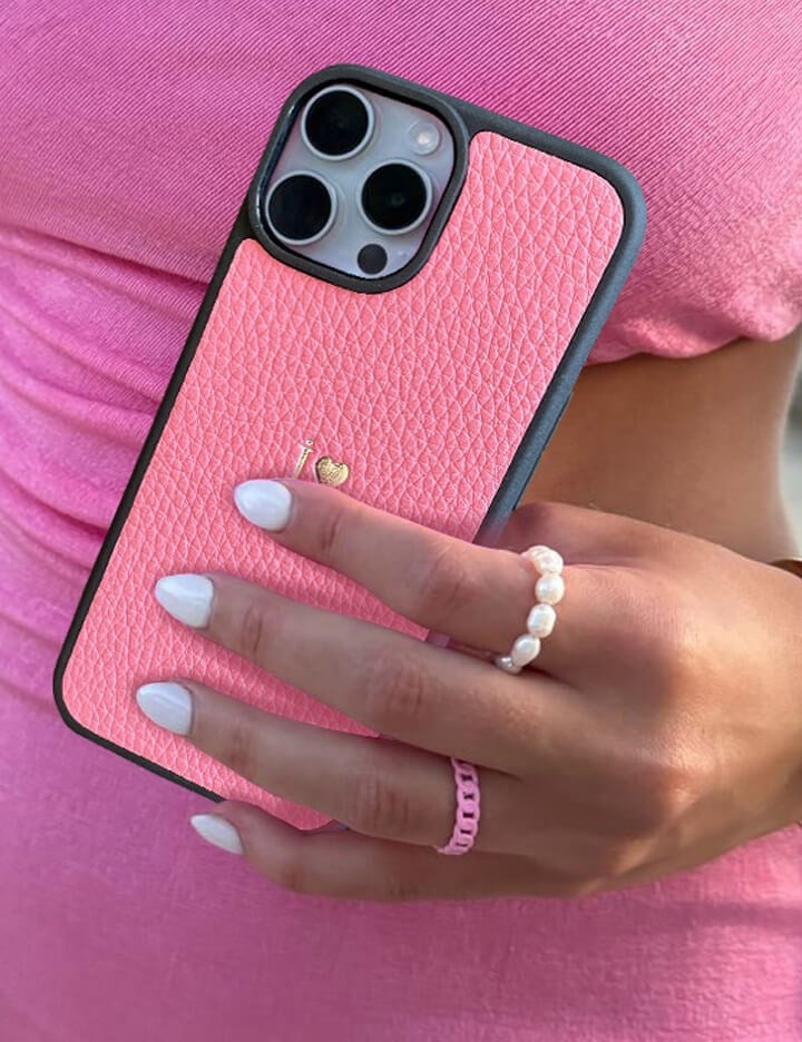 Deri iPhone Kılıf 15 Pembe Togo