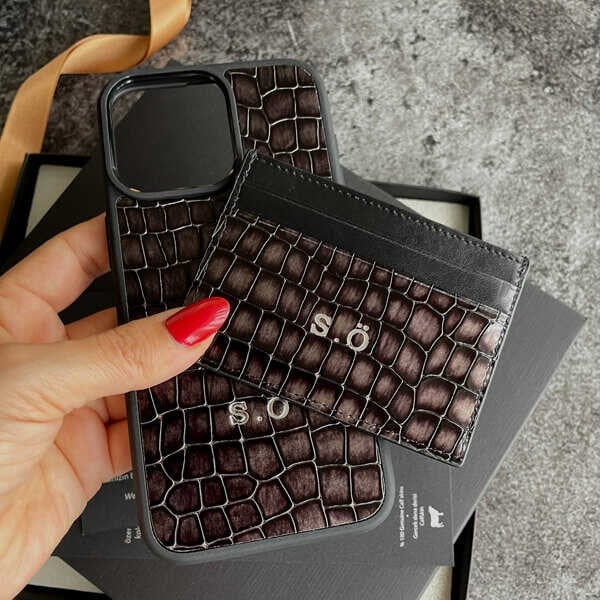 Deri iPhone Kılıf 15 Plus Premium Füme