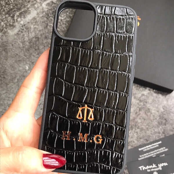 Deri iPhone Kılıf 15 Plus Siyah Croco