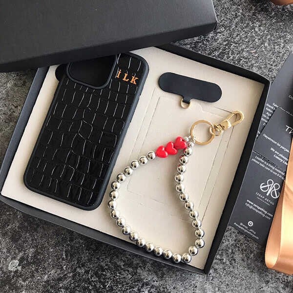 Deri iPhone Kılıf 15 Plus Siyah Croco