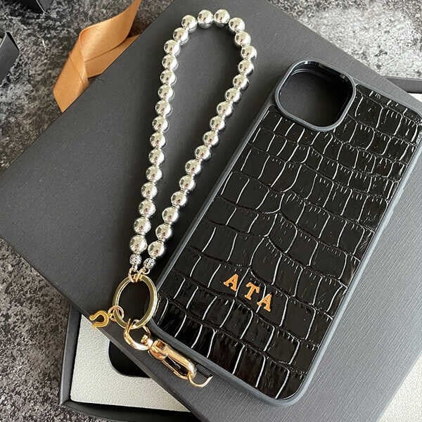 Deri iPhone Kılıf 15 Plus Siyah Croco