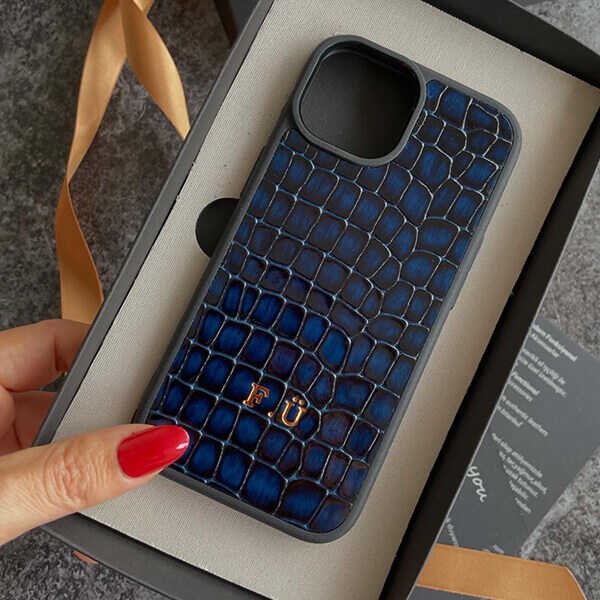 Deri iPhone Kılıf 15 Premium Lacivert