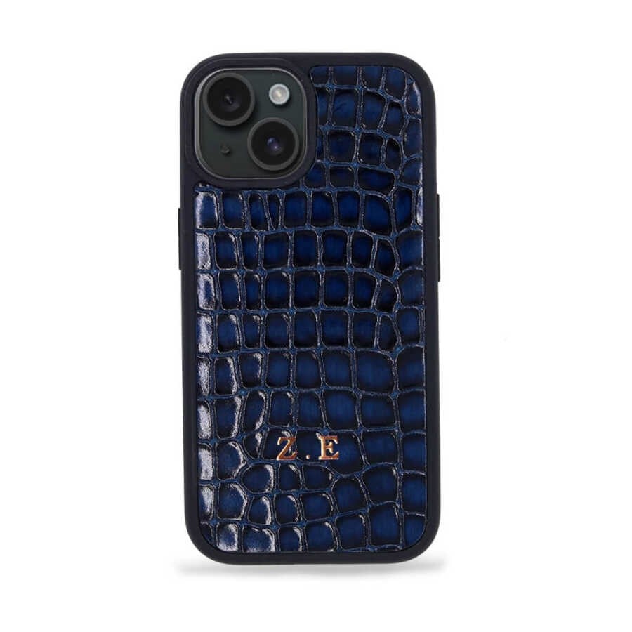 Deri iPhone Kılıf 15 Premium Lacivert