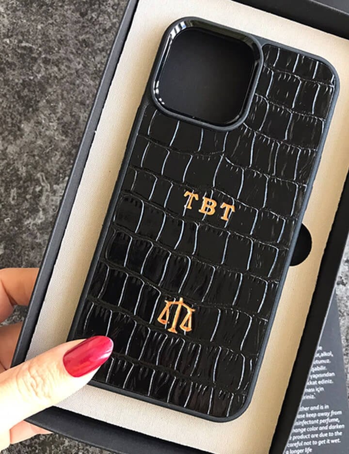Deri iPhone Kılıf 15 Siyah Croco