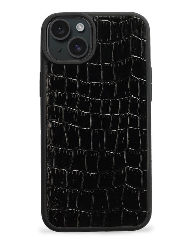 Deri iPhone Kılıf 15 Siyah Croco