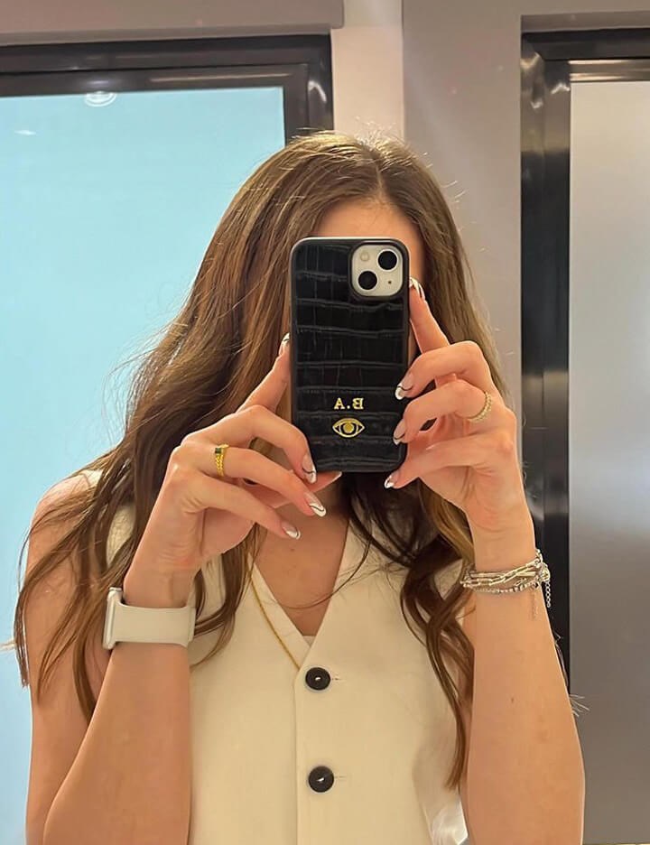 Deri iPhone Kılıf 15 Siyah Croco