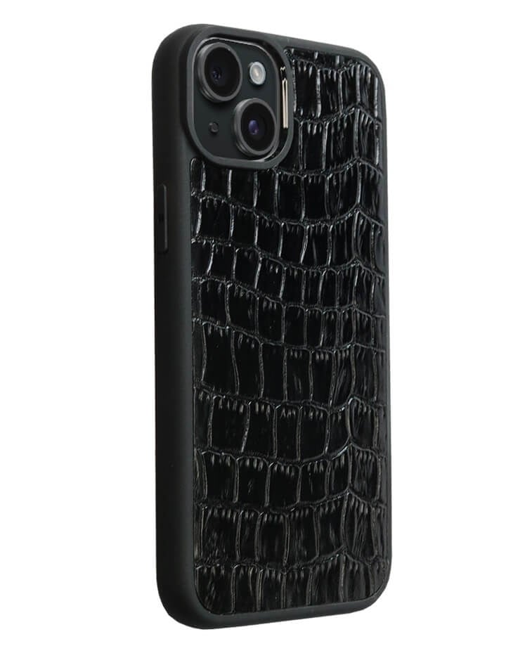 Deri iPhone Kılıf 15 Siyah Croco