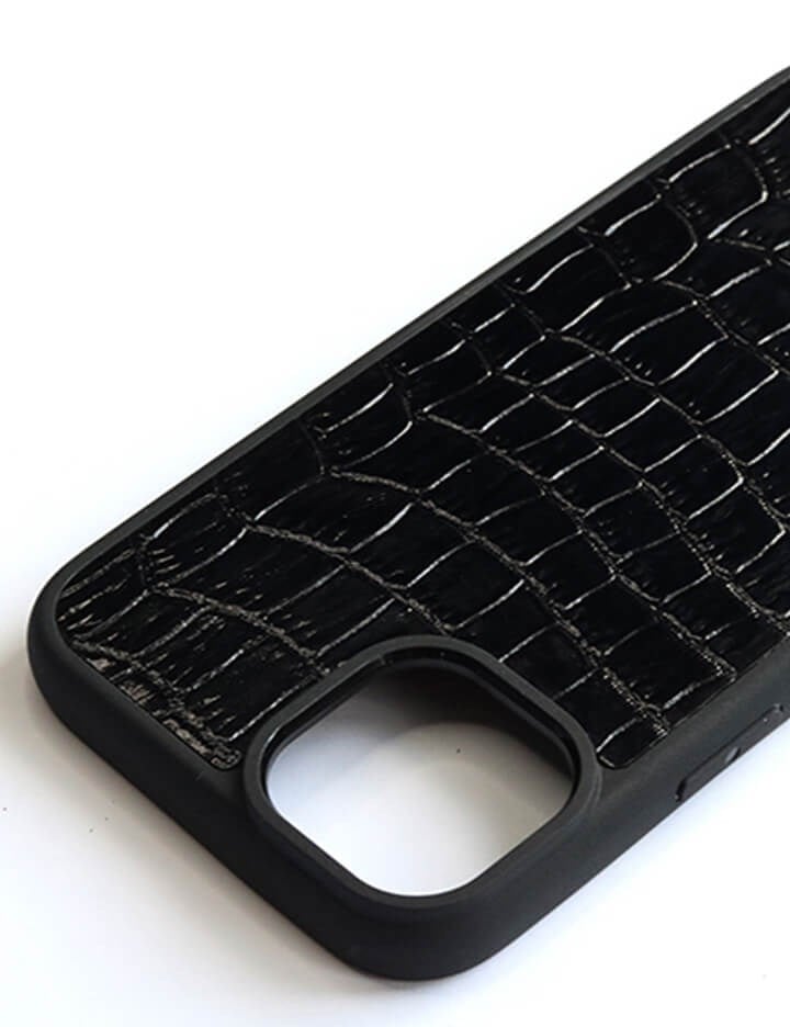 Deri iPhone Kılıf 15 Siyah Croco