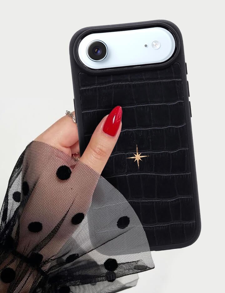 Deri iPhone Kılıf 16 Plus Siyah Croco