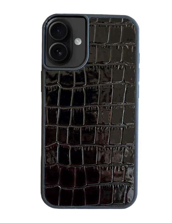 Deri iPhone Kılıf 16 Plus Siyah Croco