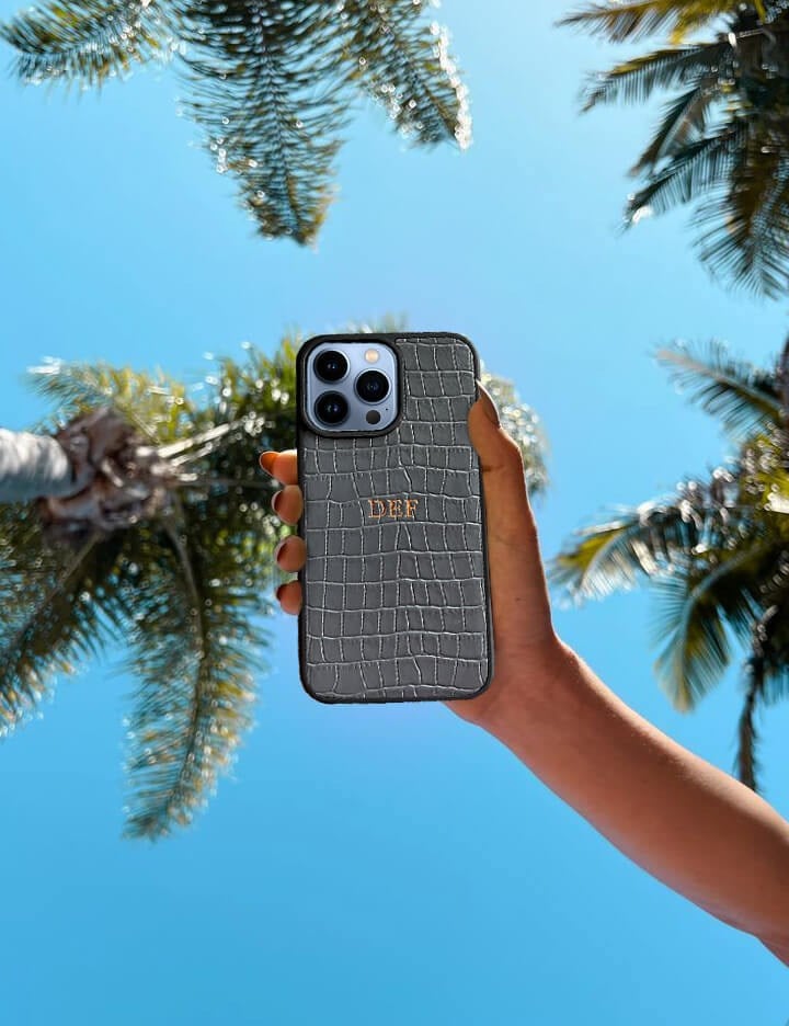 Deri iPhone Kılıf 16 Pro Gri Croco