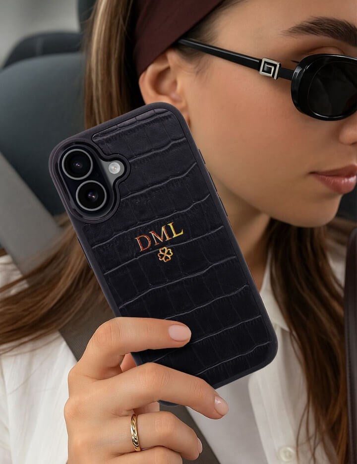 Deri iPhone Kılıf 16 Pro Max Siyah Croco