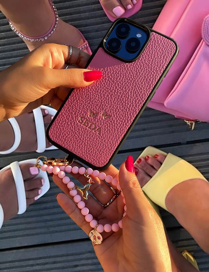 Deri iPhone Kılıf 16 Pro Pembe Togo