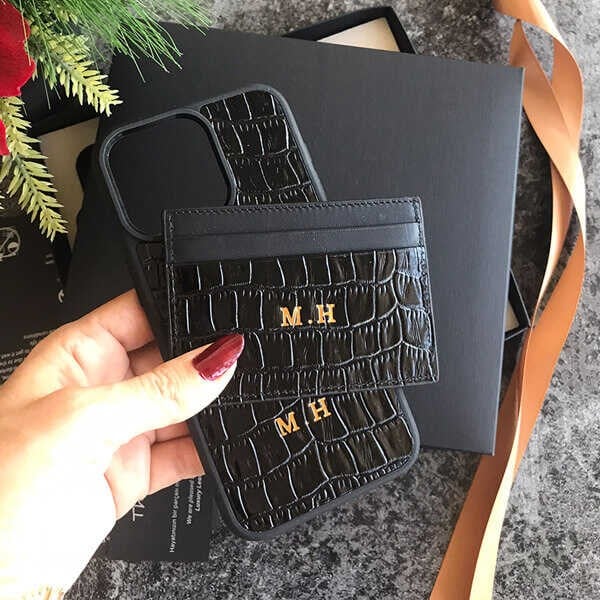 Deri iPhone Kılıf 16 Siyah Croco