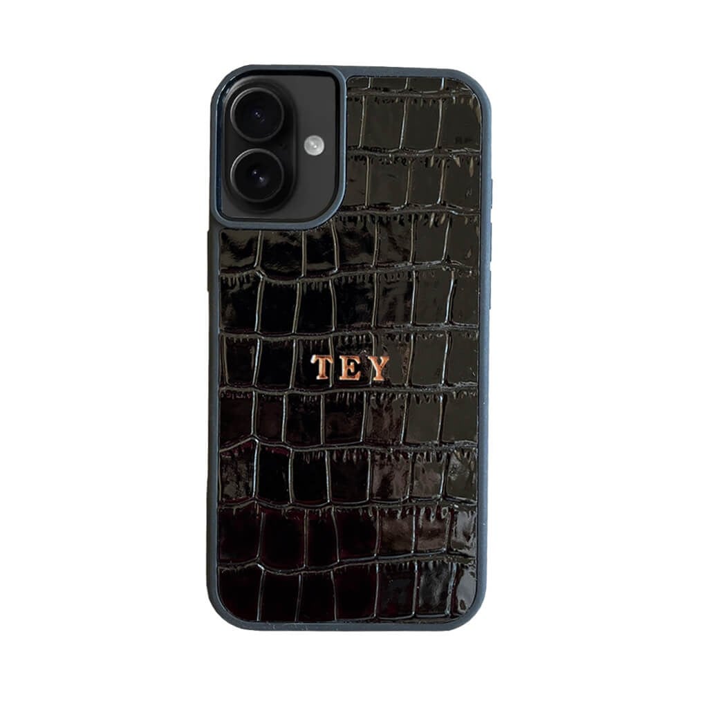 Deri iPhone Kılıf 16 Siyah Croco